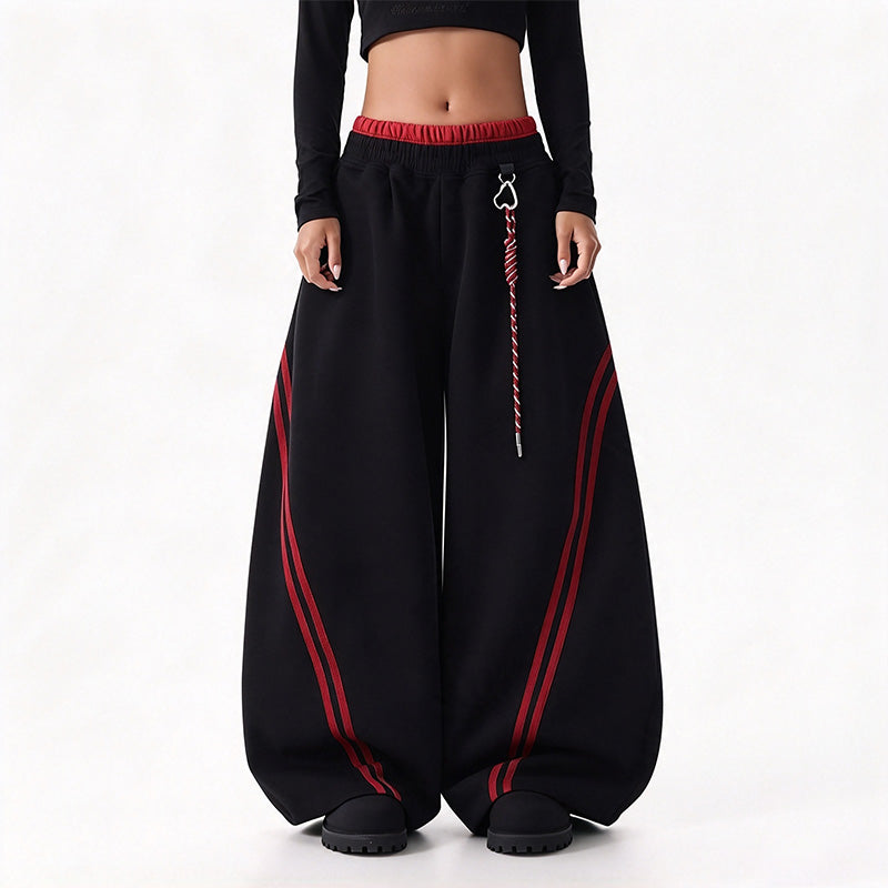 American-style casual loose-fit color-block striped trousers