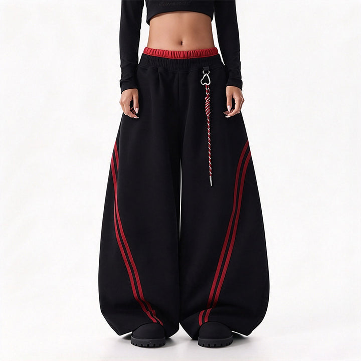 American-style casual loose-fit color-block striped trousers