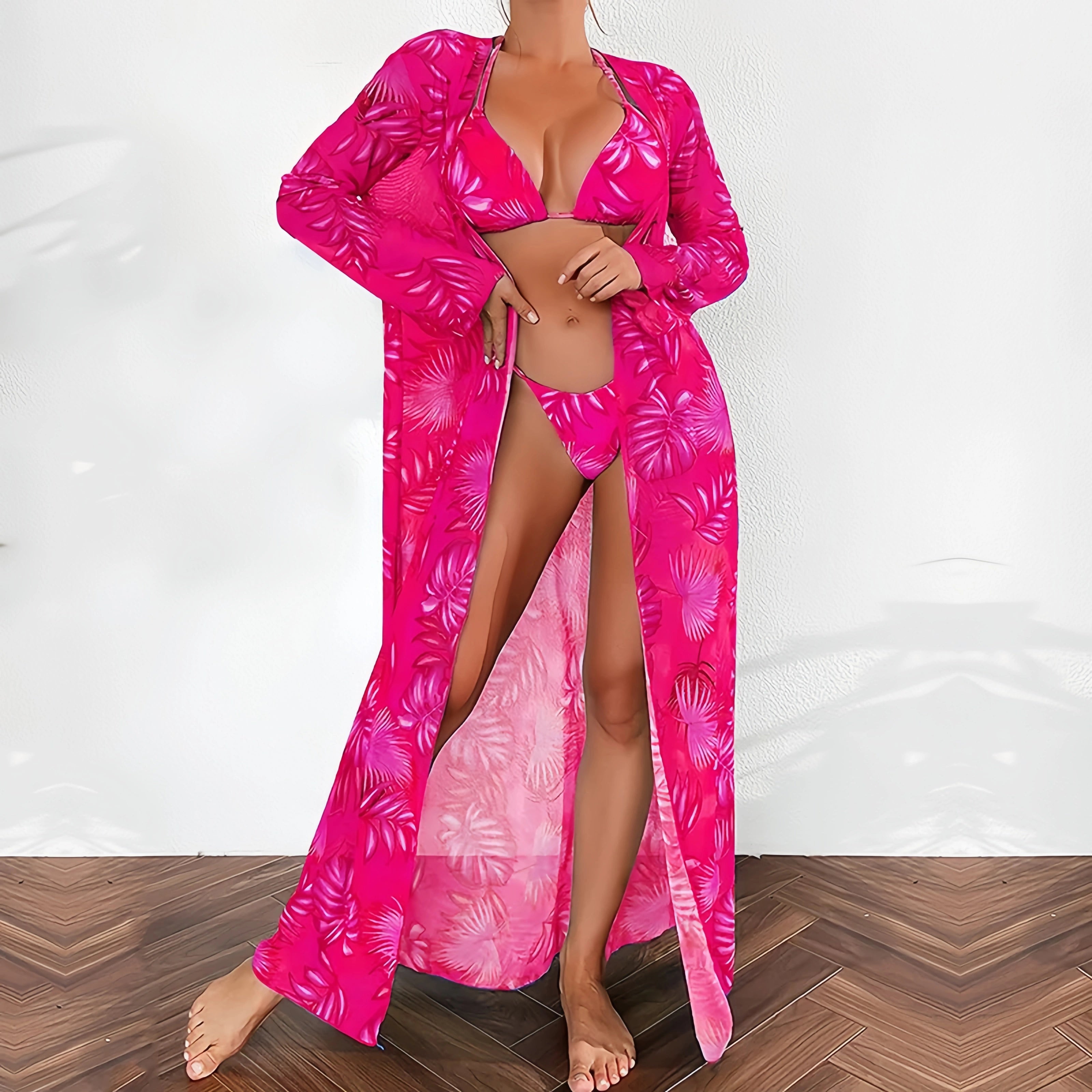 Best-Selling Printed Halter Bikini Three-Piece Set