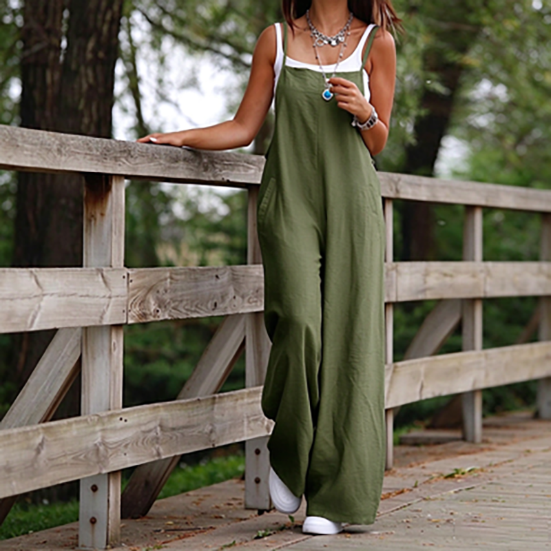Women’s New Cotton-Linen Casual Jumpsuit (with Pockets)