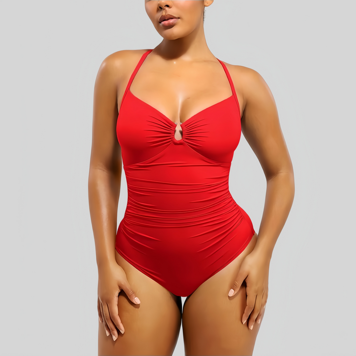 Solid-Color Slimming Swimsuit with Double Straps