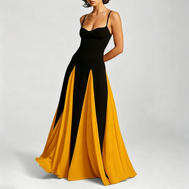 New color-block maxi dress with flared sleeves