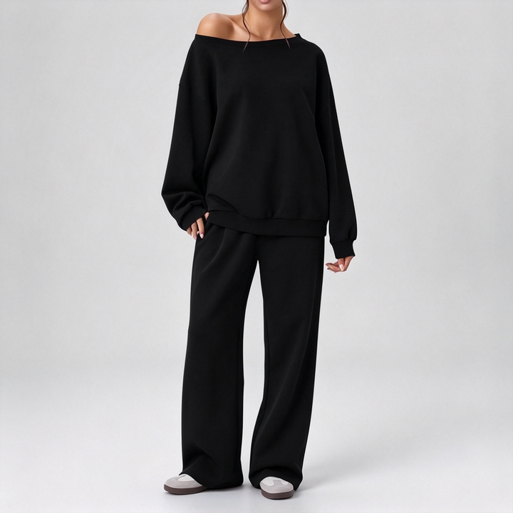 New Asymmetrical Off-Shoulder Casual Set for Autumn/Winter
