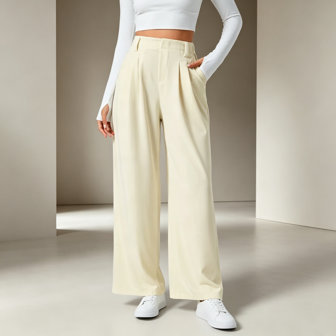 High-waisted, versatile, loose-fitting casual trousers