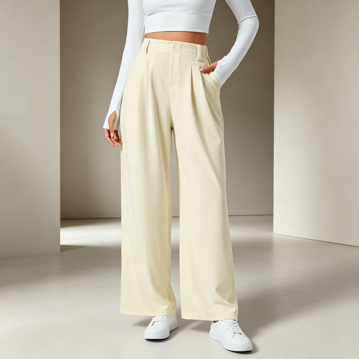 High-waisted, versatile, loose-fitting casual trousers