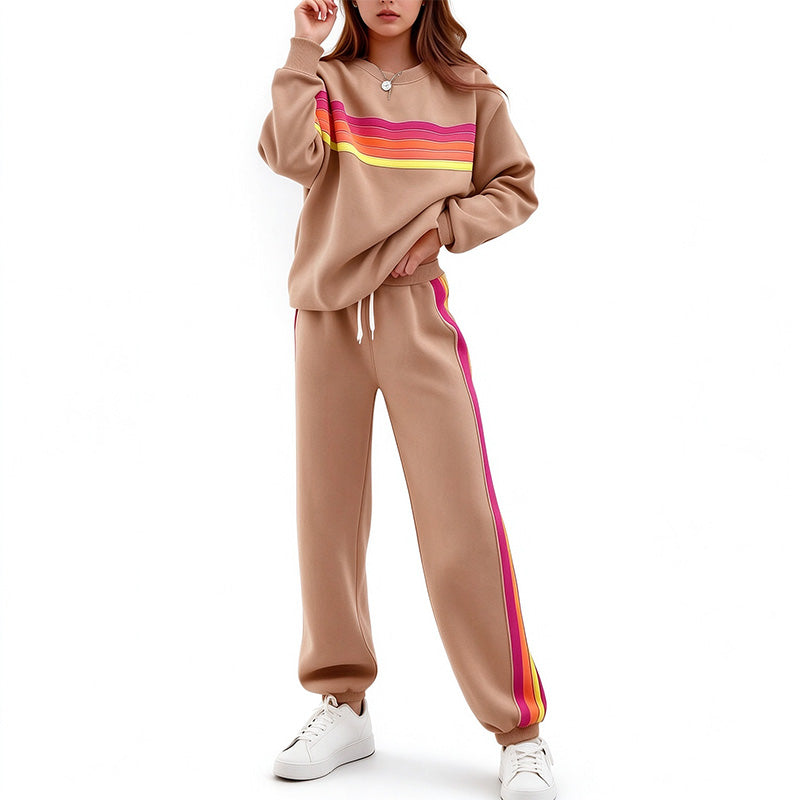 Loose-fit striped sweatshirt and trousers set for autumn/winter