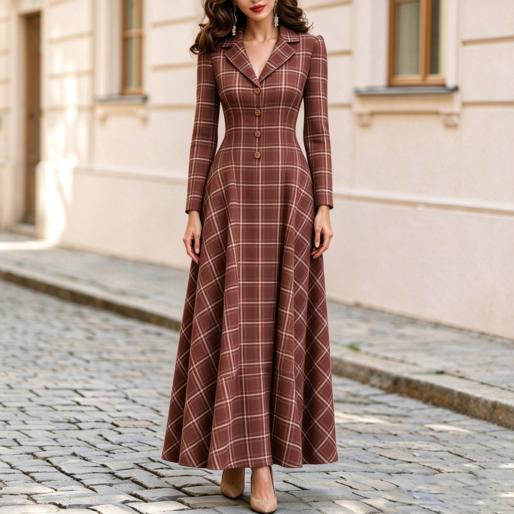 Elegant French-style plaid suit dress