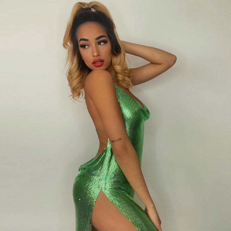 Sequin Halter Backless Dress