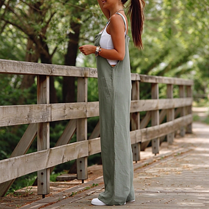 Women’s New Cotton-Linen Casual Jumpsuit (with Pockets)