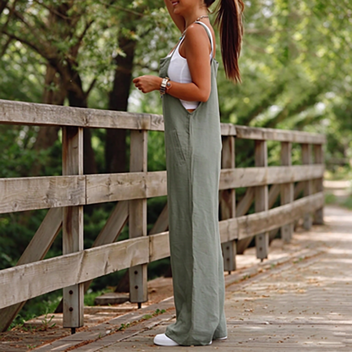 Women’s New Cotton-Linen Casual Jumpsuit (with Pockets)