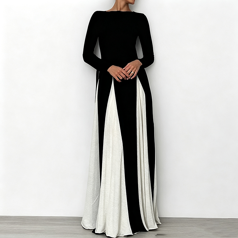 New color-block maxi dress with flared sleeves