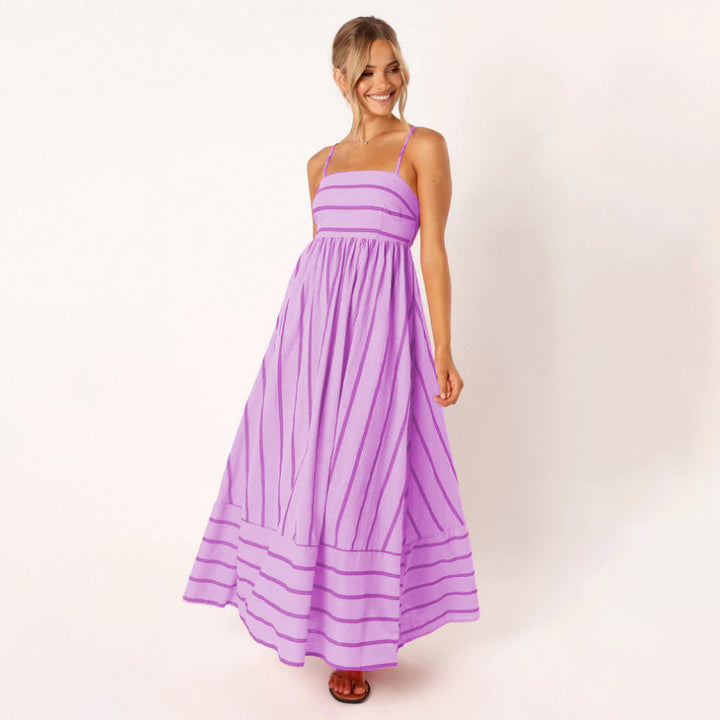 Striped Backless Spaghetti-Strap Dress