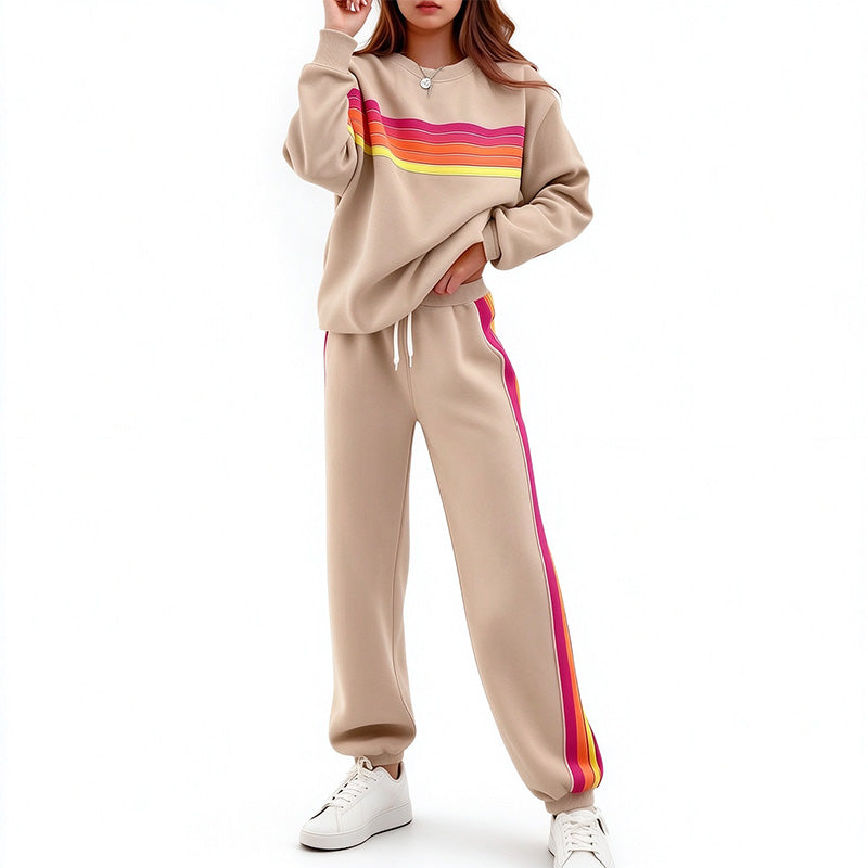 Loose-fit striped sweatshirt and trousers set for autumn/winter