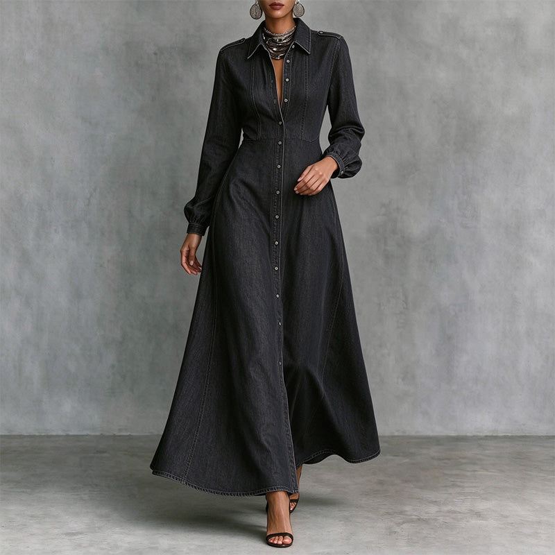 Best-selling slim-fit long-sleeve collared denim dress