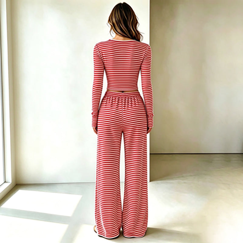 New Autumn Slim-Fit Striped Knit Set