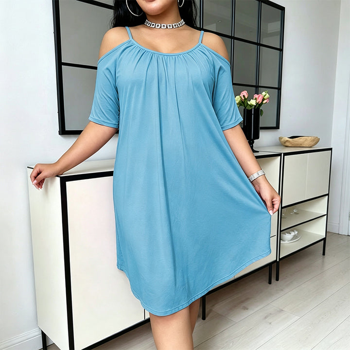 Solid-color short-sleeve slip-on nightgown