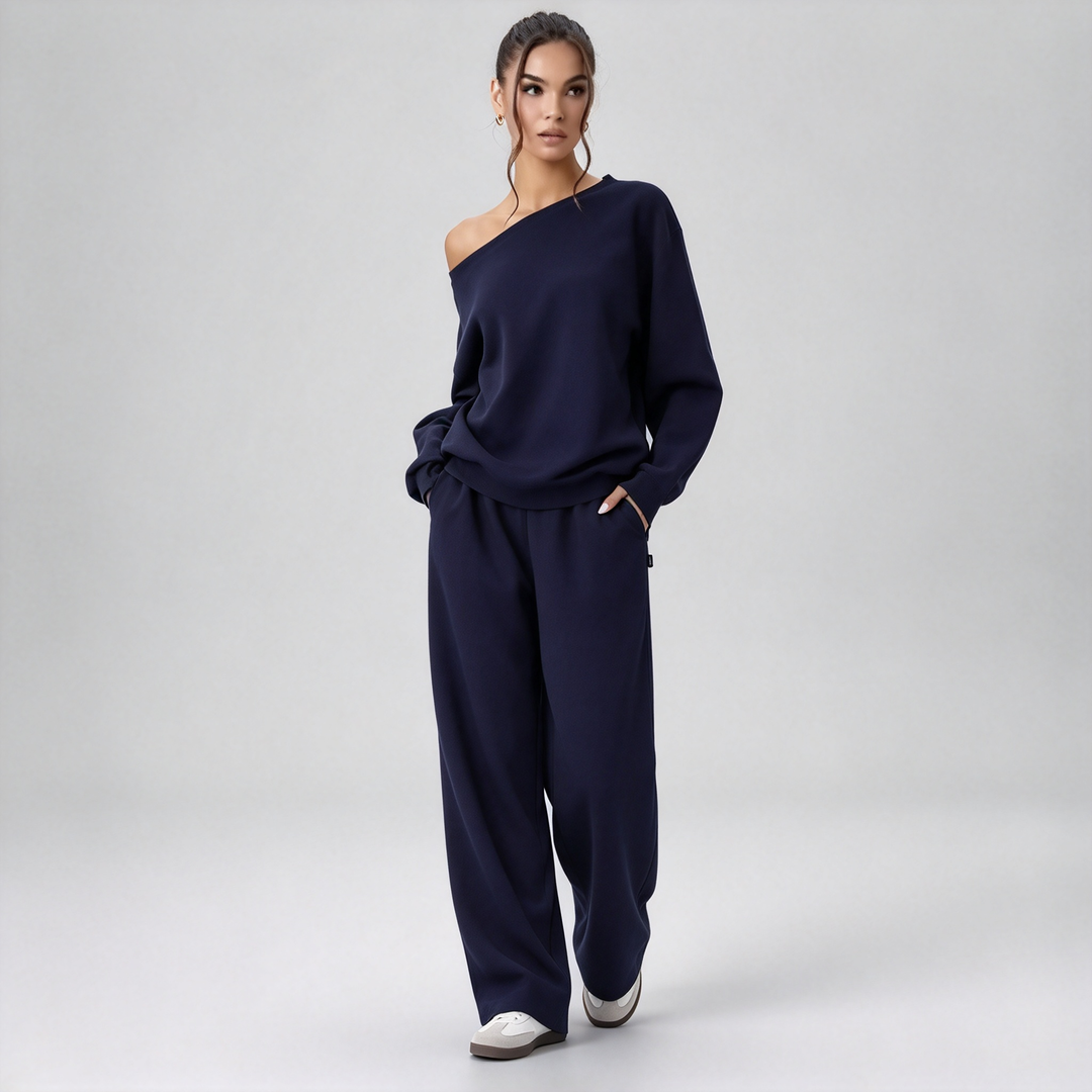 New Asymmetrical Off-Shoulder Casual Set for Autumn/Winter