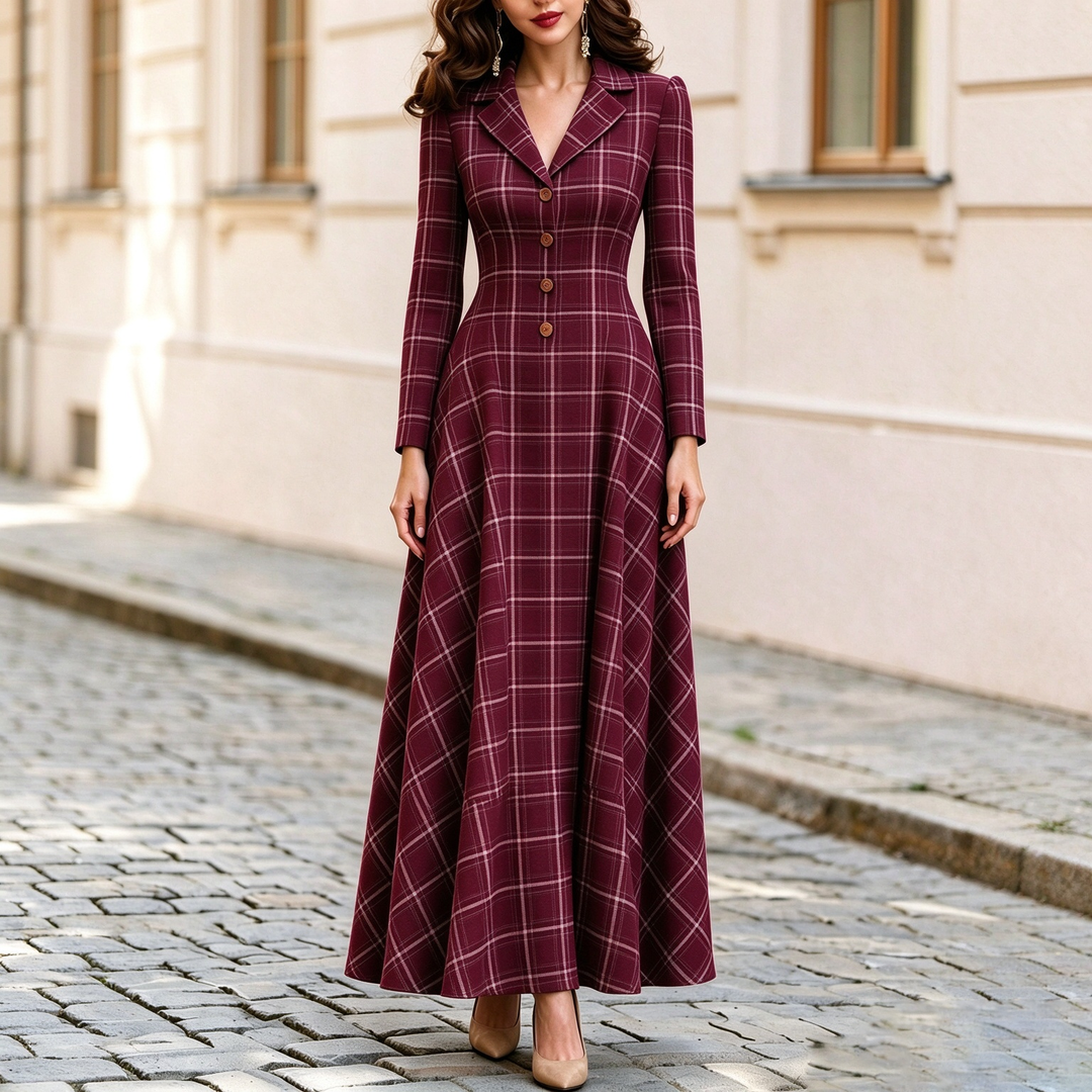 Elegant French-style plaid suit dress