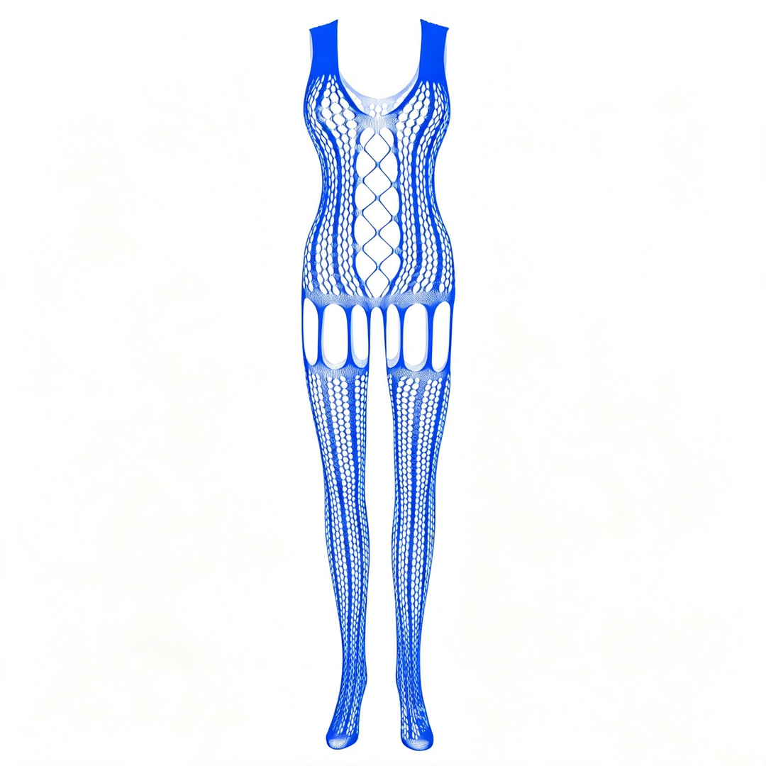 Sexy cut-out mesh open-crotch bodysuit/stockings