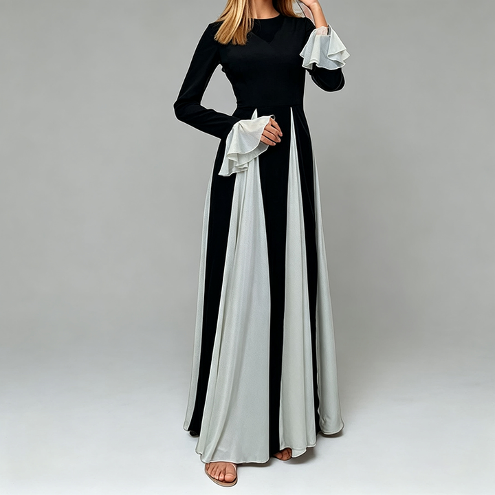 New color-block maxi dress with flared sleeves