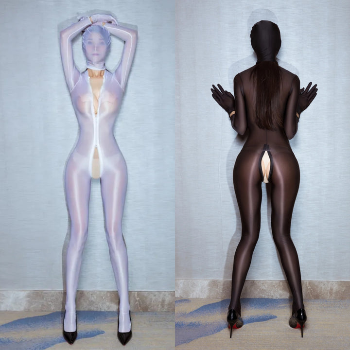 Glossy Zip Through Bodysuit