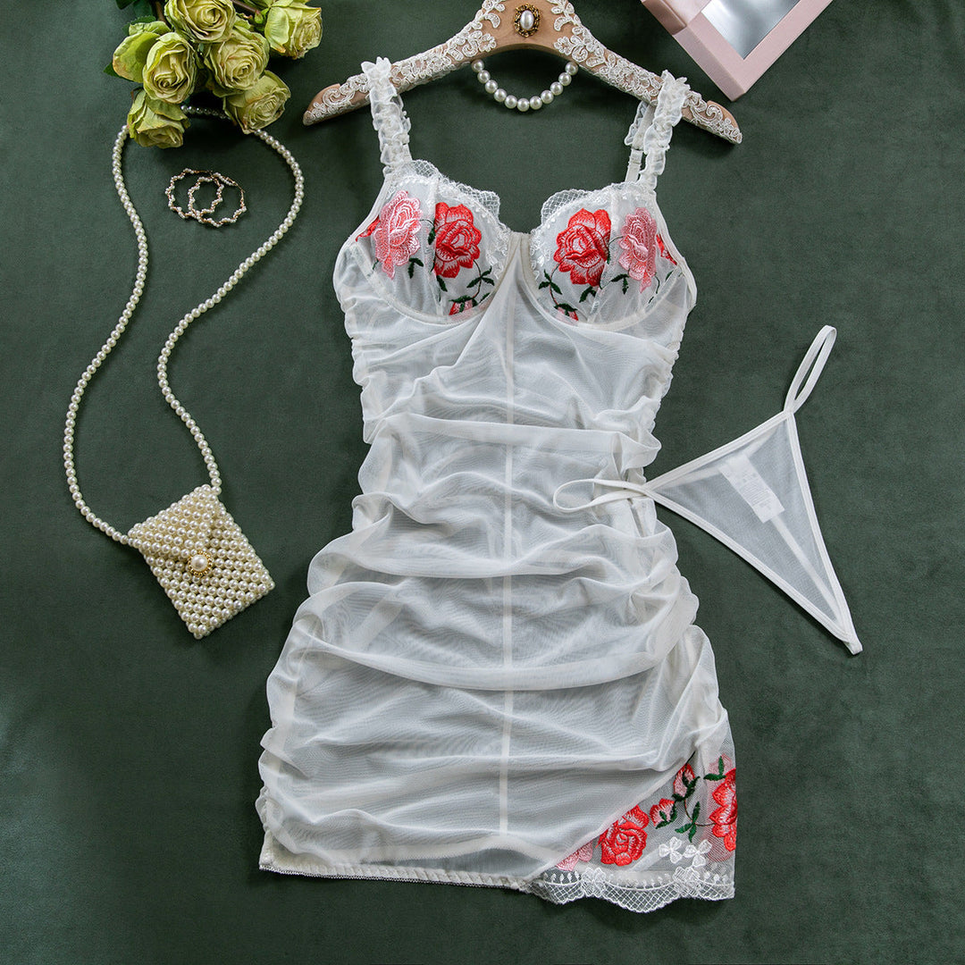 Sheer Embroidered Mesh Lingerie Dress