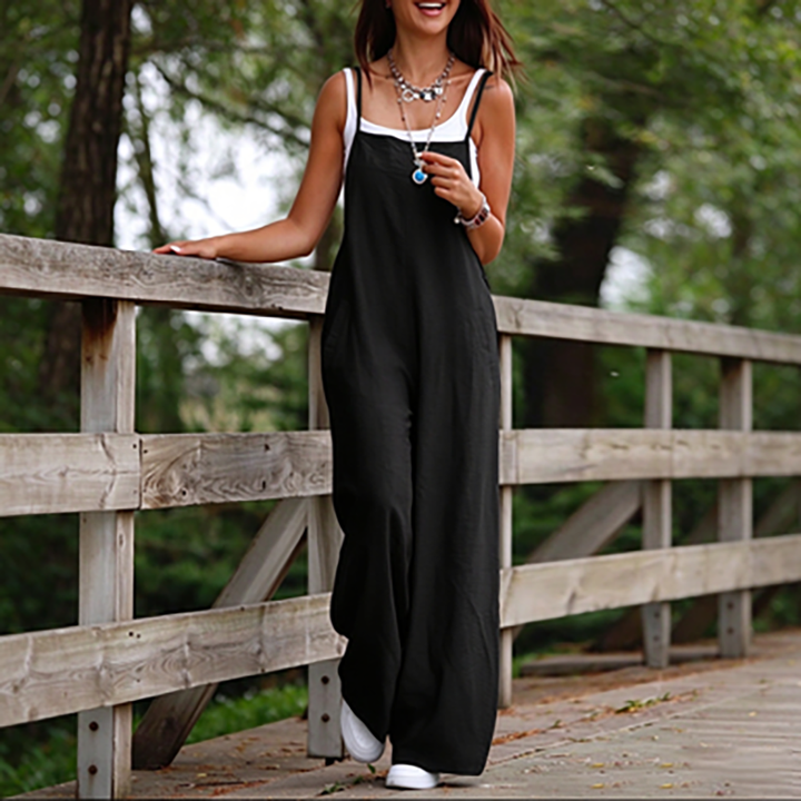 Women’s New Cotton-Linen Casual Jumpsuit (with Pockets)