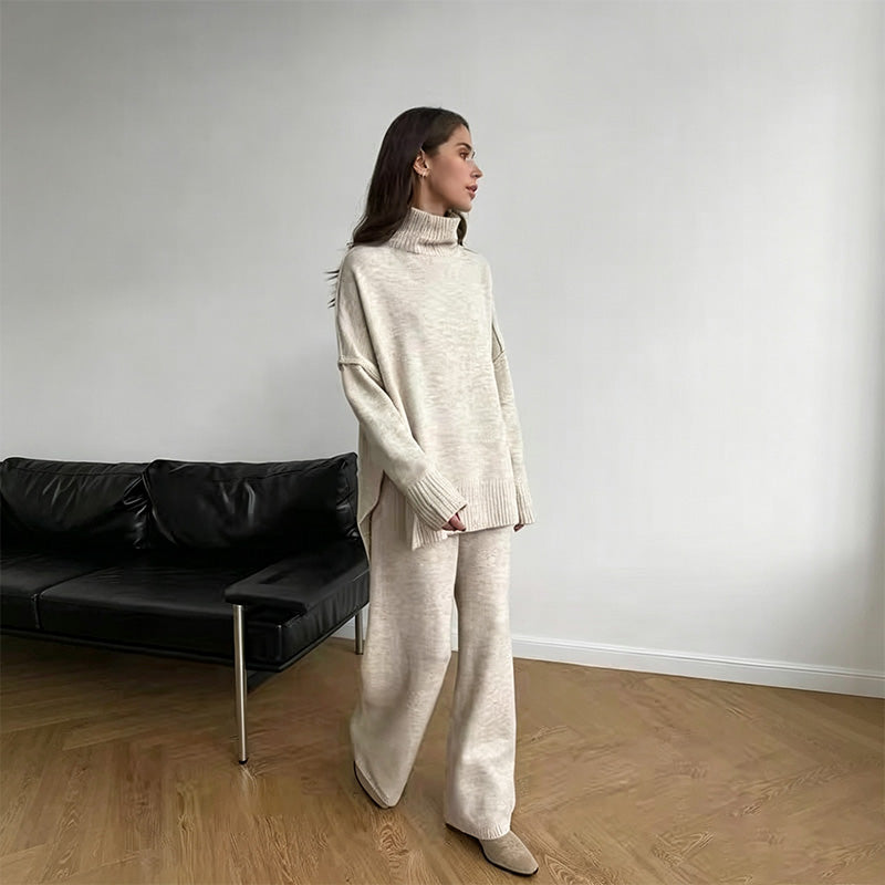 New casual high-neck sweater and trousers set