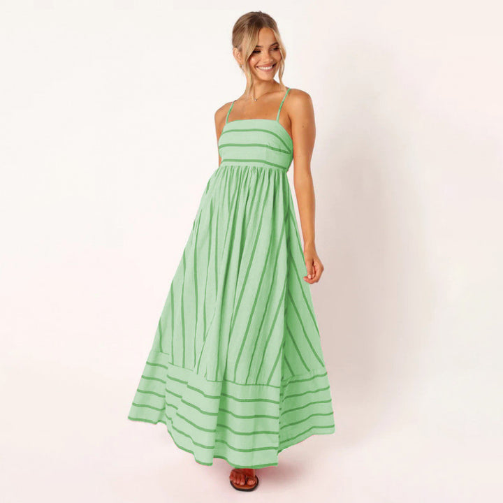 Striped Backless Spaghetti-Strap Dress
