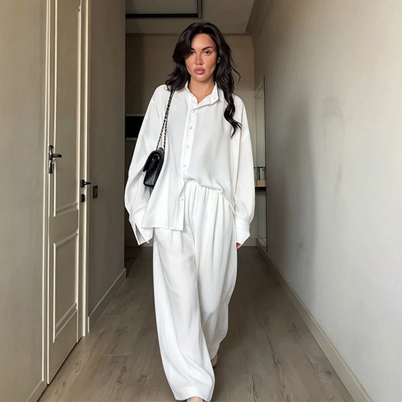 New Two-Piece Set: Asymmetric Shirt and High-Waisted Trousers