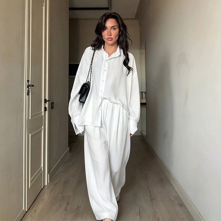 New Two-Piece Set: Asymmetric Shirt and High-Waisted Trousers