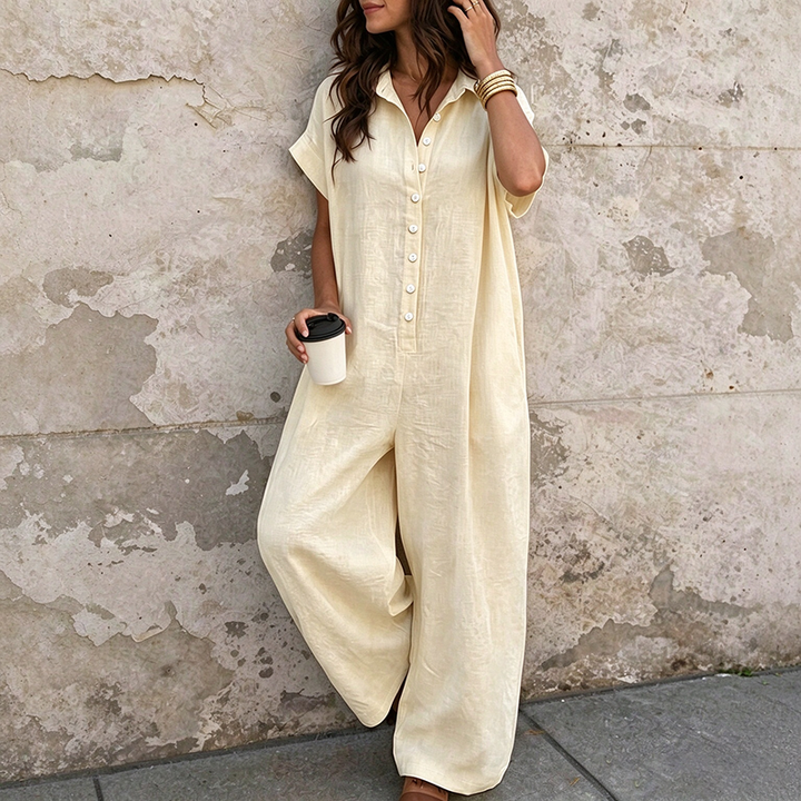 Casual solid-color short-sleeved romper for summer