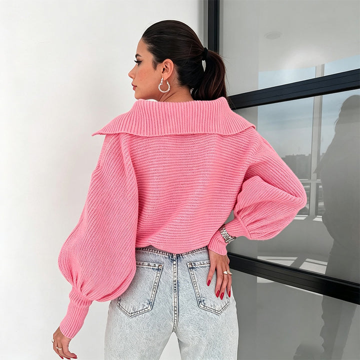 Open-collar loose-fit cropped pullover sweater