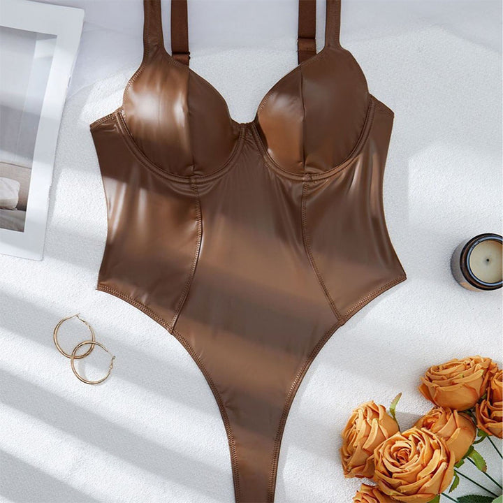 One-piece shapewear with tummy control and a built-in bra