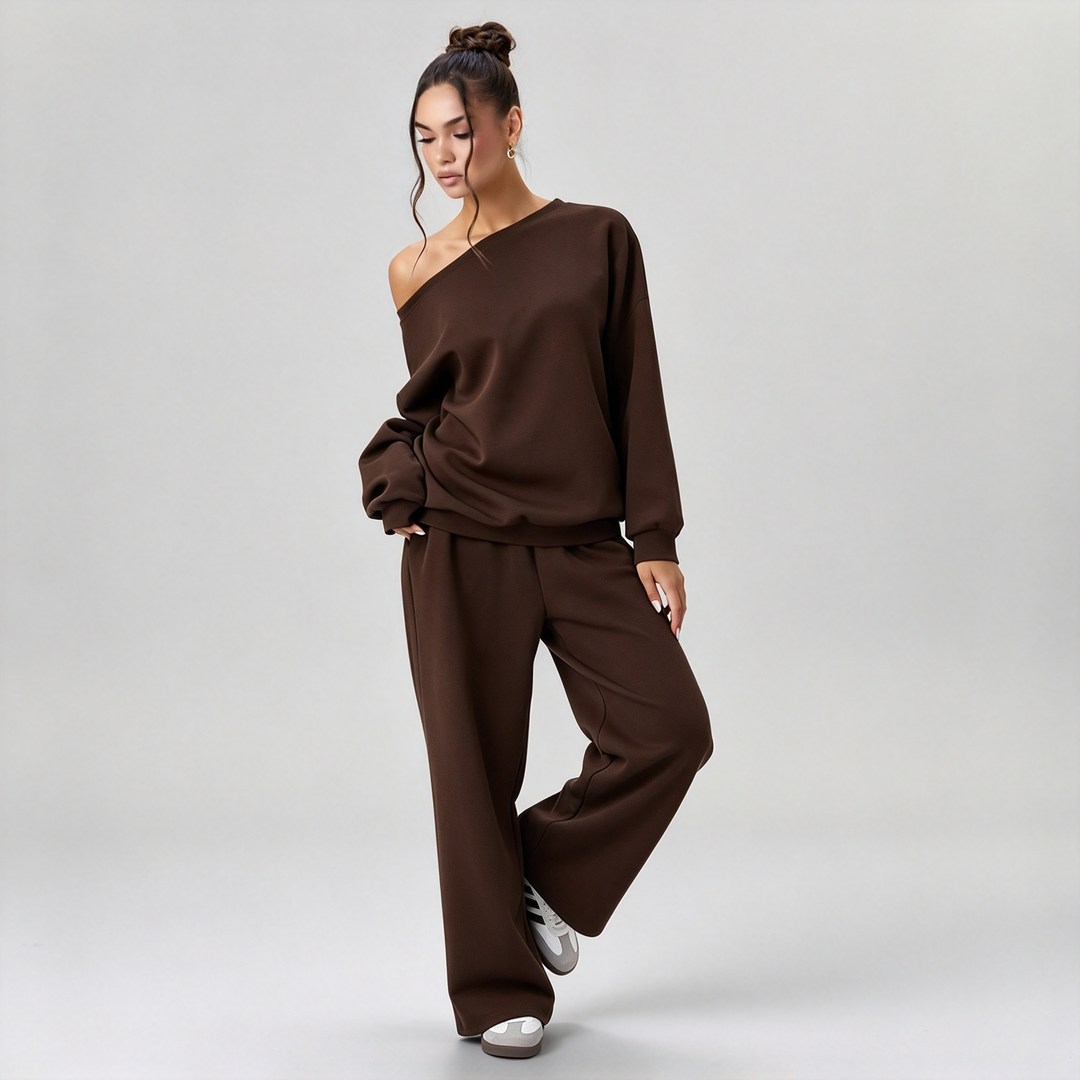 New Asymmetrical Off-Shoulder Casual Set for Autumn/Winter