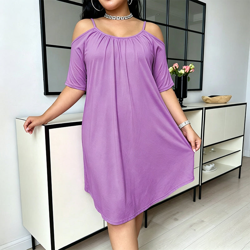 Solid-color short-sleeve slip-on nightgown