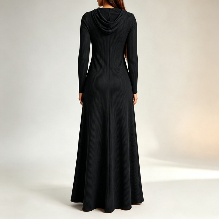 Half-zip hooded knit casual maxi dress