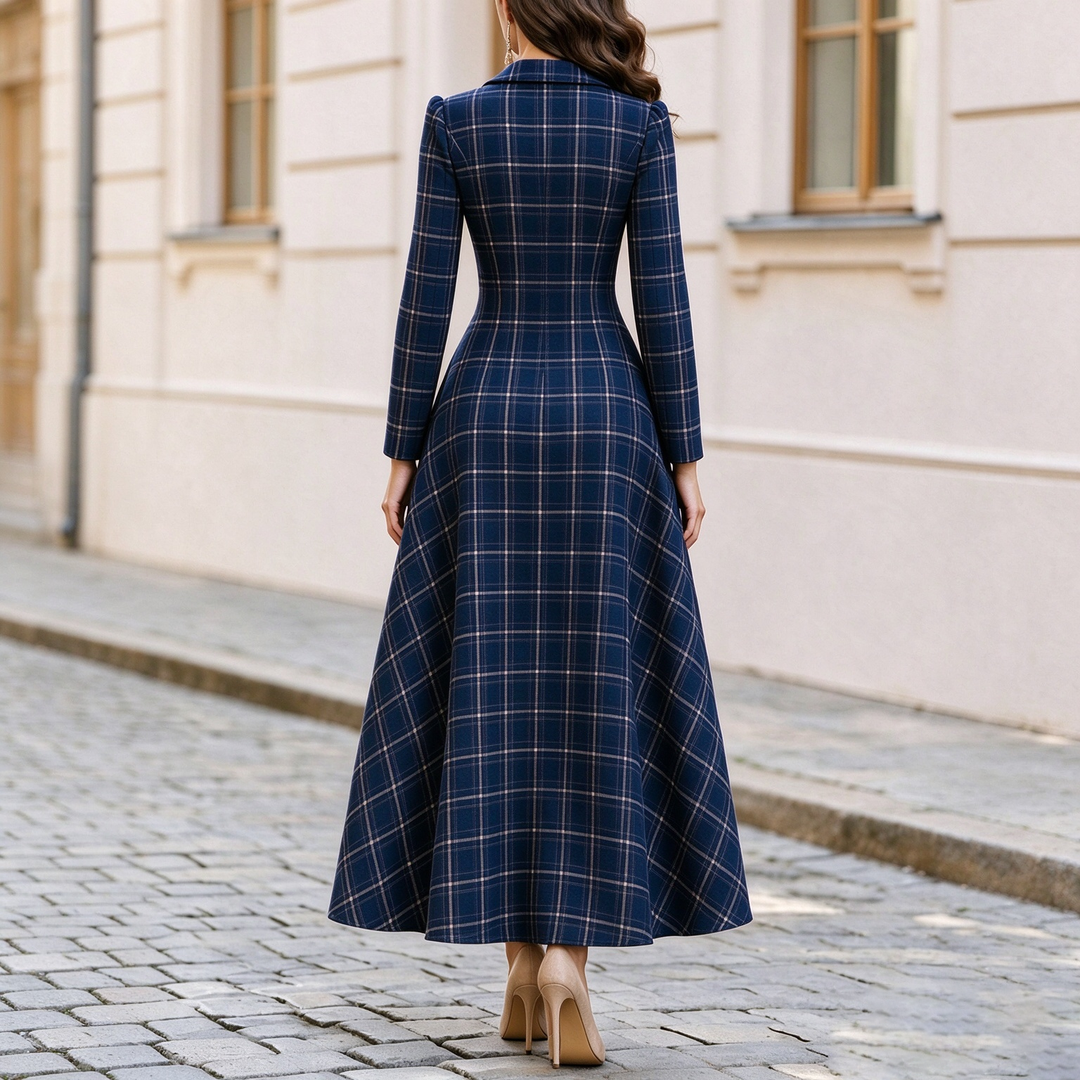 Elegant French-style plaid suit dress