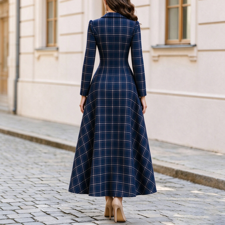 Elegant French-style plaid suit dress