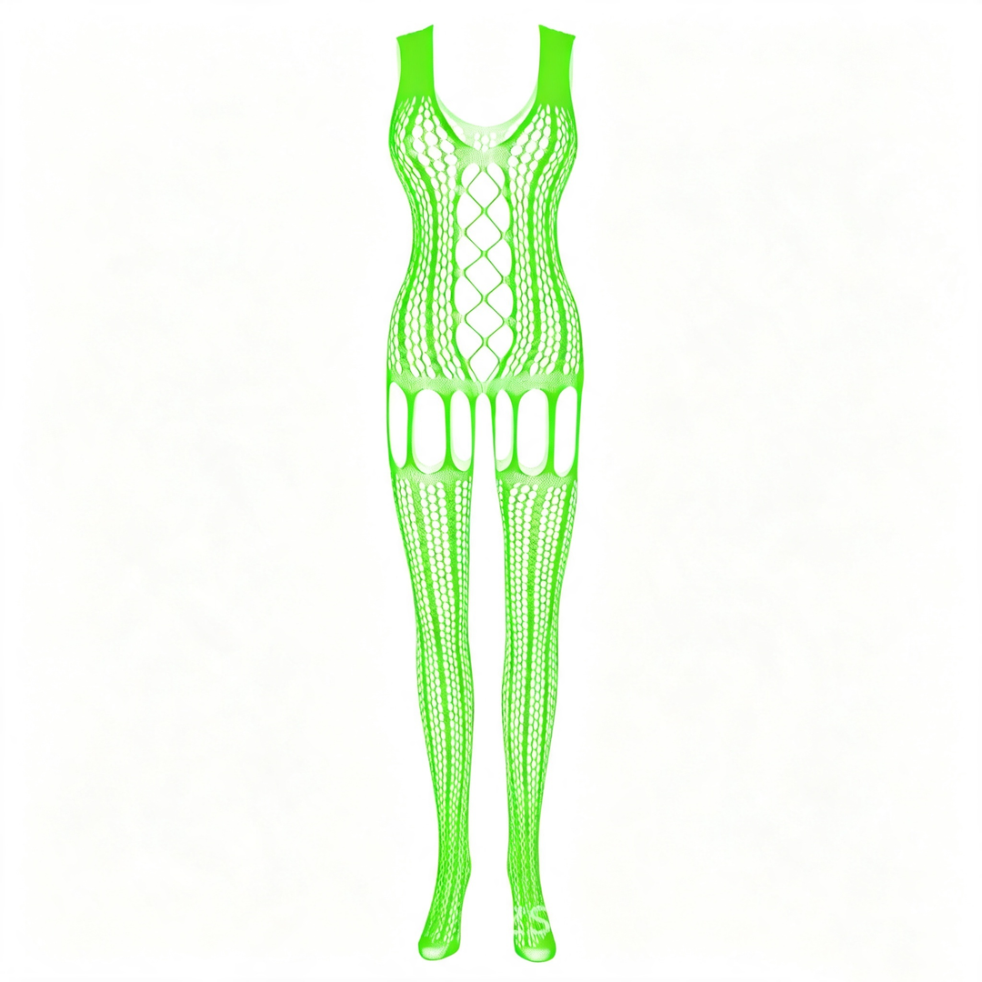 Sexy cut-out mesh open-crotch bodysuit/stockings