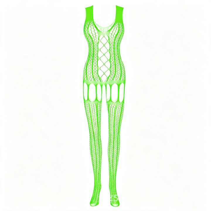 Sexy cut-out mesh open-crotch bodysuit/stockings