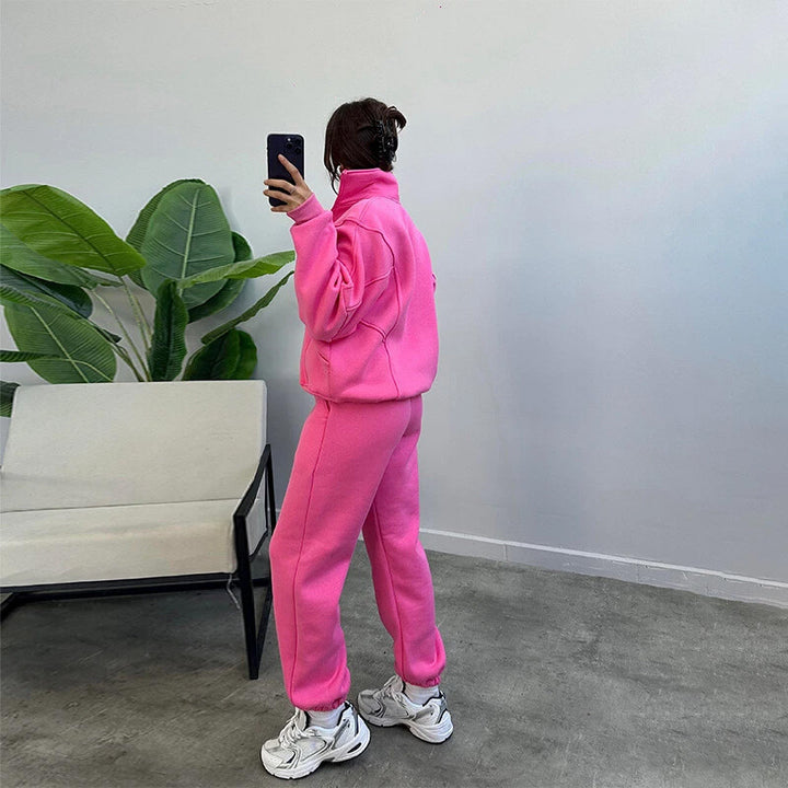 Stylish Solid-Color Long-Sleeve Sweatshirt and Sweatpants Set