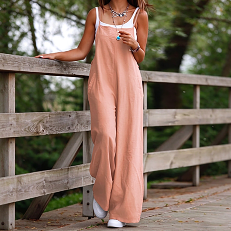 Women’s New Cotton-Linen Casual Jumpsuit (with Pockets)