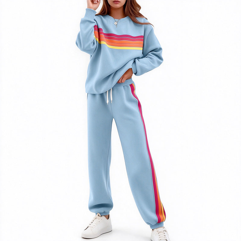 Loose-fit striped sweatshirt and trousers set for autumn/winter