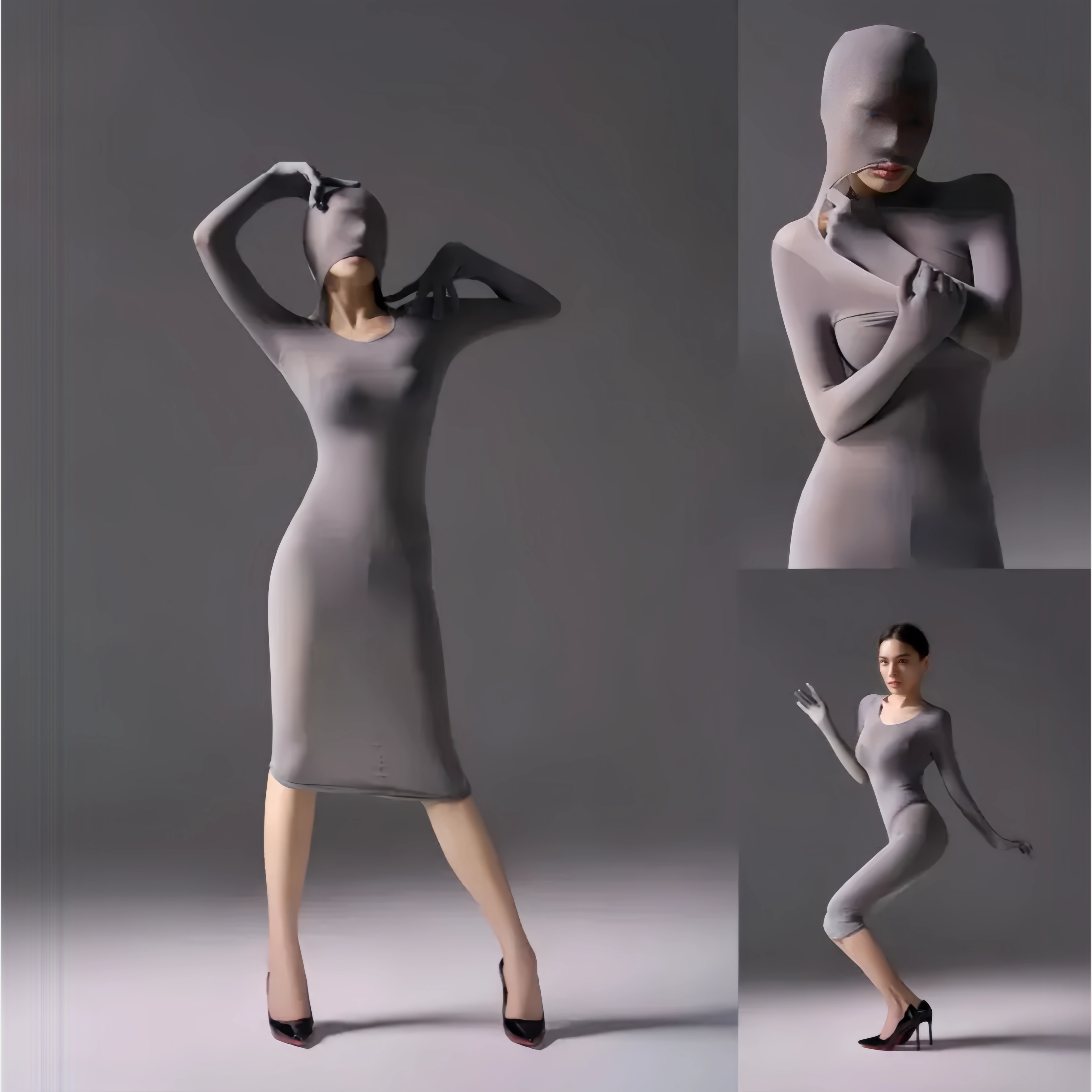 Mysterious, form-fitting, bodycon dress.