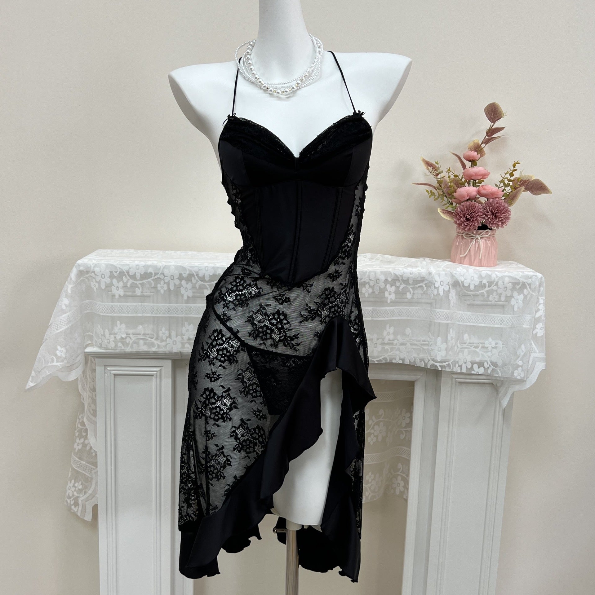 Luxe Lace Elegance Sheer Backless Nightdress