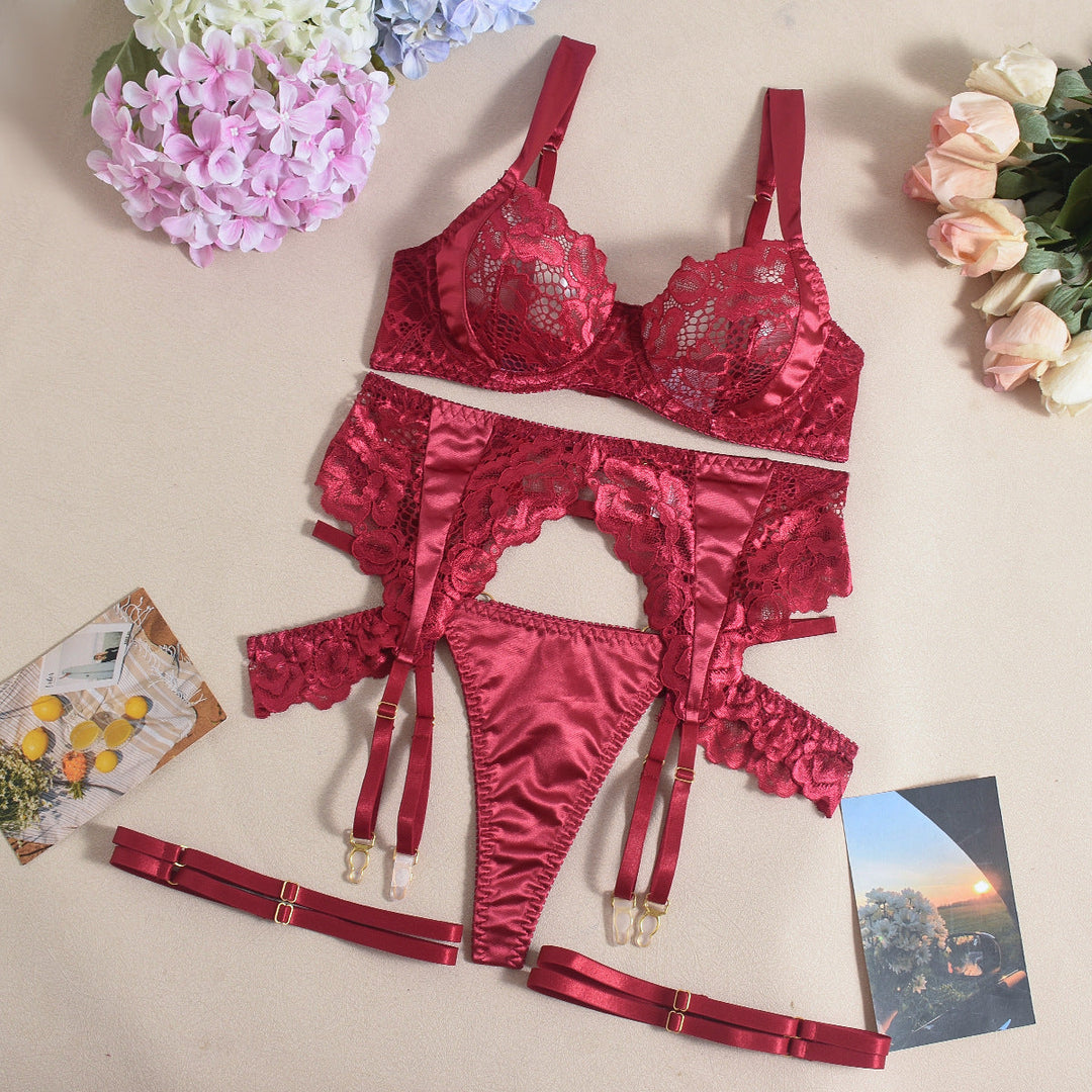 Satin Lace Splice Lingerie Set