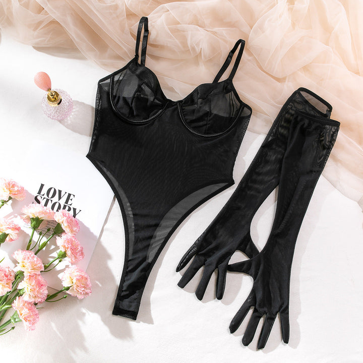 Luxury Sheer Mesh &amp; Faux Leather Bodysuit