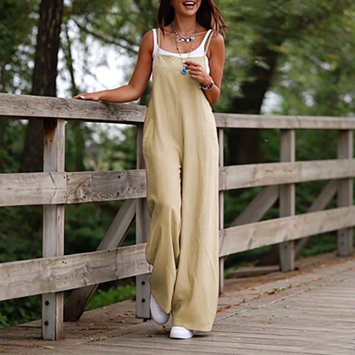 Women’s New Cotton-Linen Casual Jumpsuit (with Pockets)