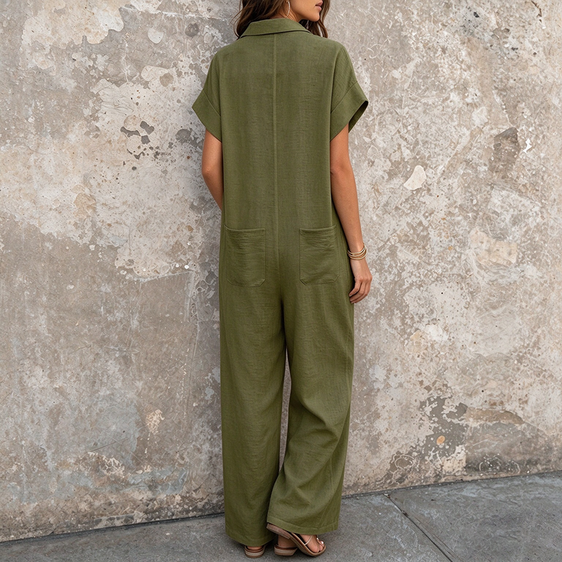 Casual solid-color short-sleeved romper for summer